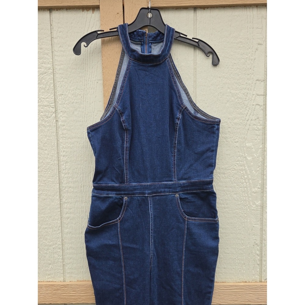We The Free People Crvy Sydney Denim High Neck Retro Boho Baddie 10 Stretch Blue - Picture 3 of 8
